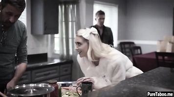 Cute stepdaughter teen DP smashed by a stepdad and his bro