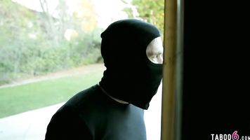Business woman with a gun robs this robber of his cum