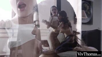 Voluptuous lesbian sits on girlfriends face