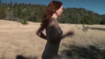 Very lengthy female running around the countryside completely naked while being chased by a psycho hunter - Danielle De Luca -Naked Fear